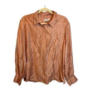 Chico's‎ Blouse Women's Size 2X Long Sleeve Shiny Button Down Pink Chicos 4